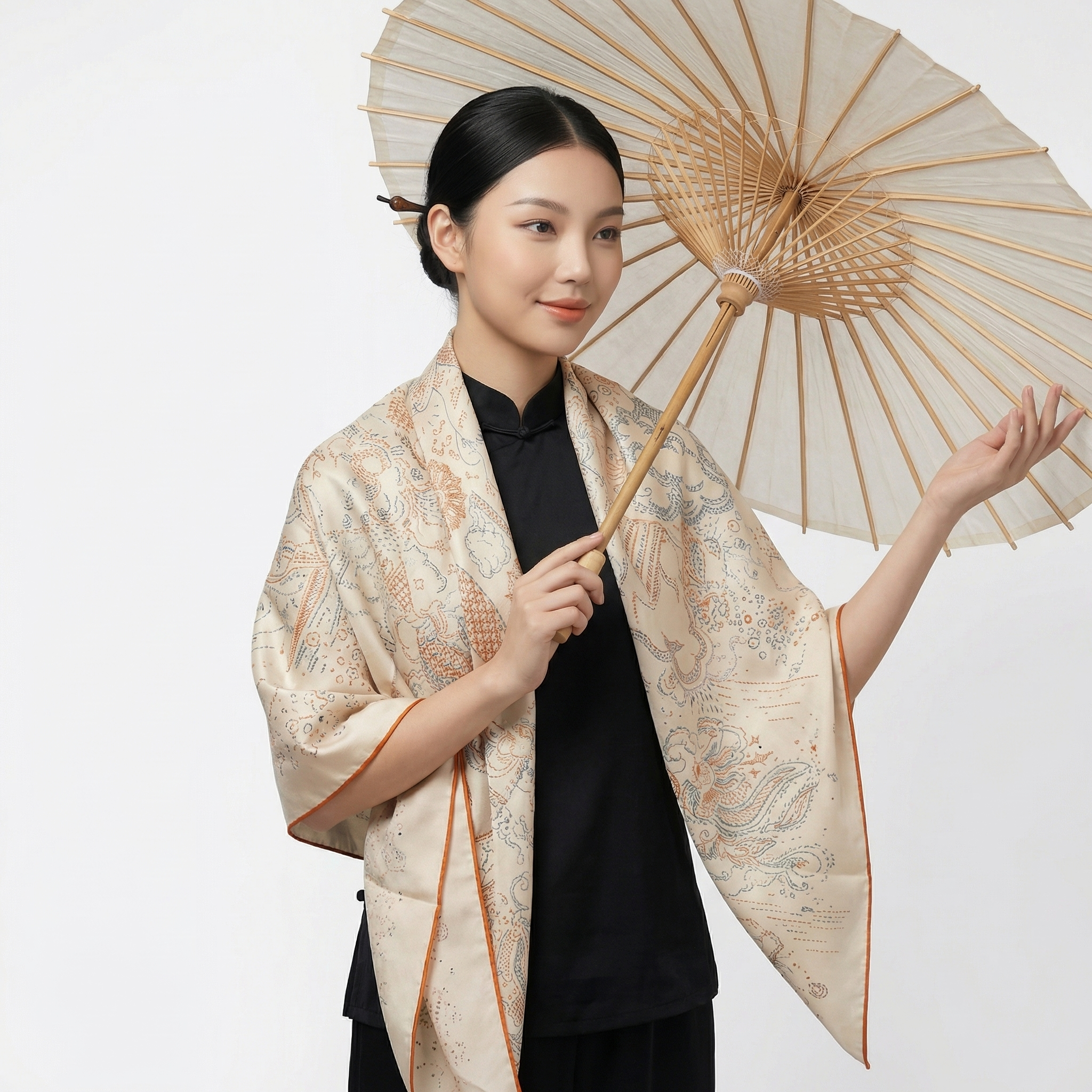 Shu Brocade Shawl - 100% Mulberry Silk | Hand-Cut, Soft & Versatile 140×140cm, modern pattern
