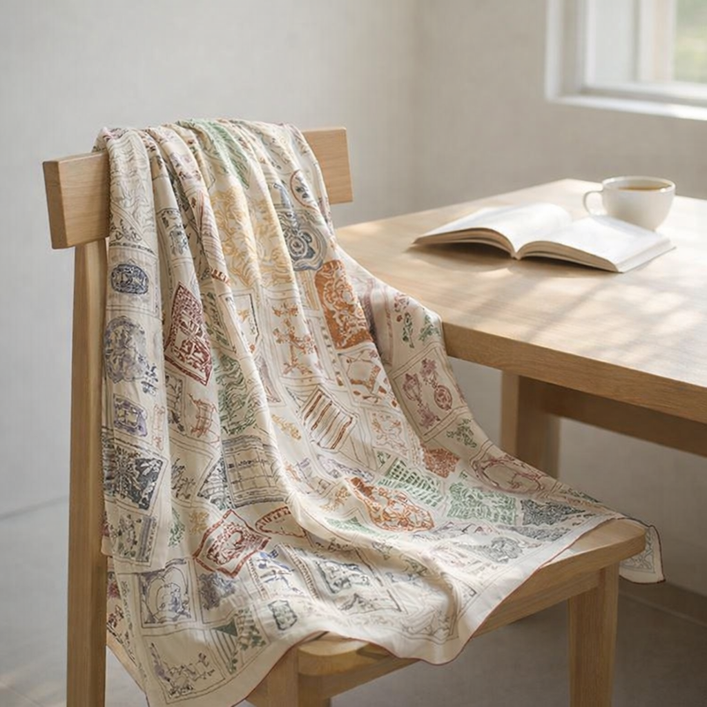Shu Brocade Shawl - 100% Mulberry Silk | Hand-Cut, Soft & Versatile 140×140cm, modern pattern