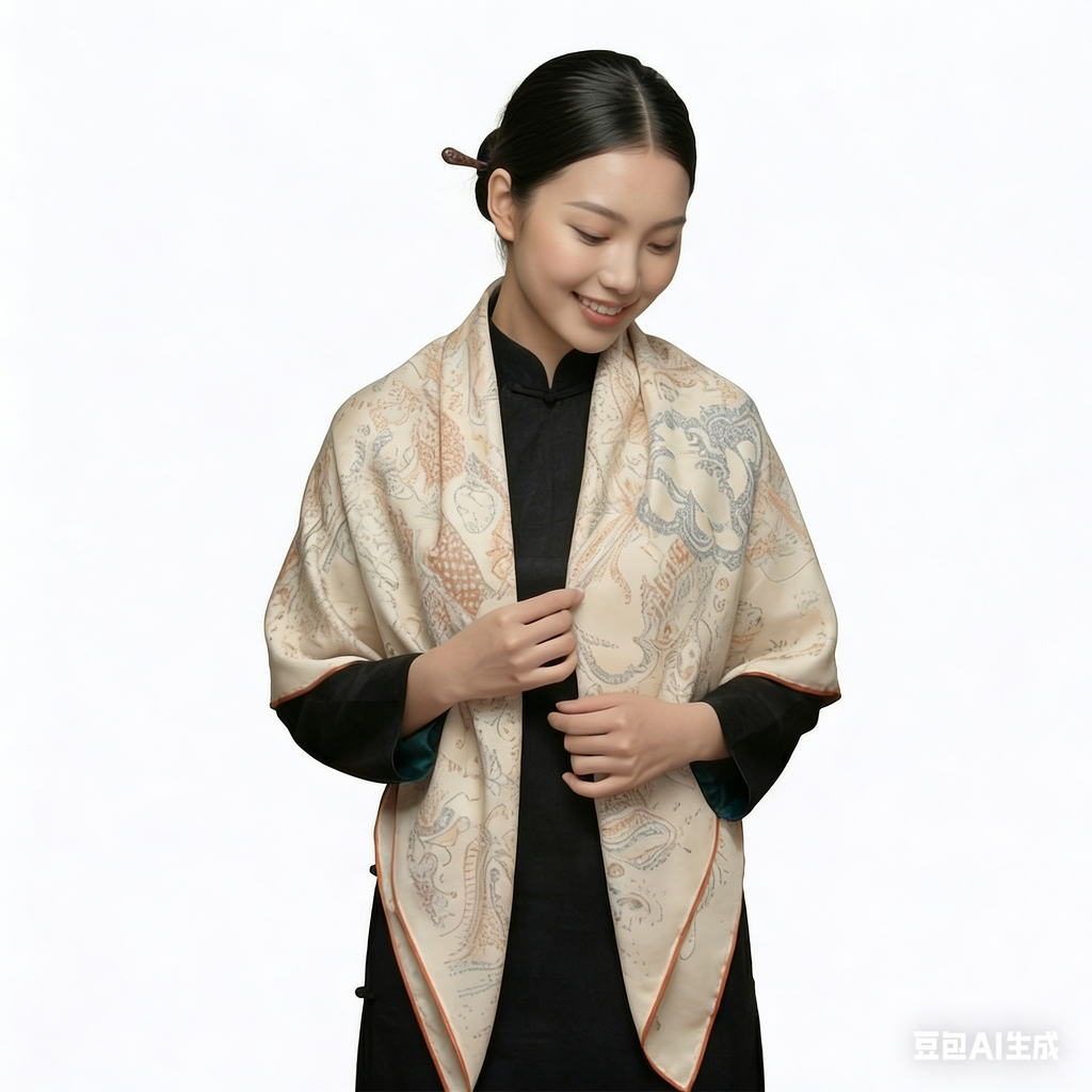 Shu Brocade Shawl - 100% Mulberry Silk | Hand-Cut, Soft & Versatile 140×140cm, modern pattern