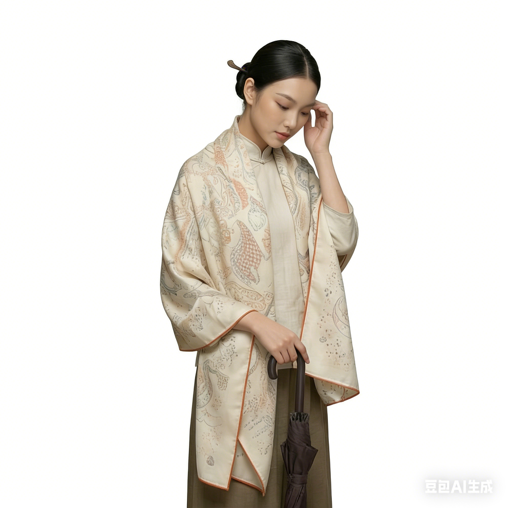 Shu Brocade Shawl - 100% Mulberry Silk | Hand-Cut, Soft & Versatile 140×140cm, modern pattern