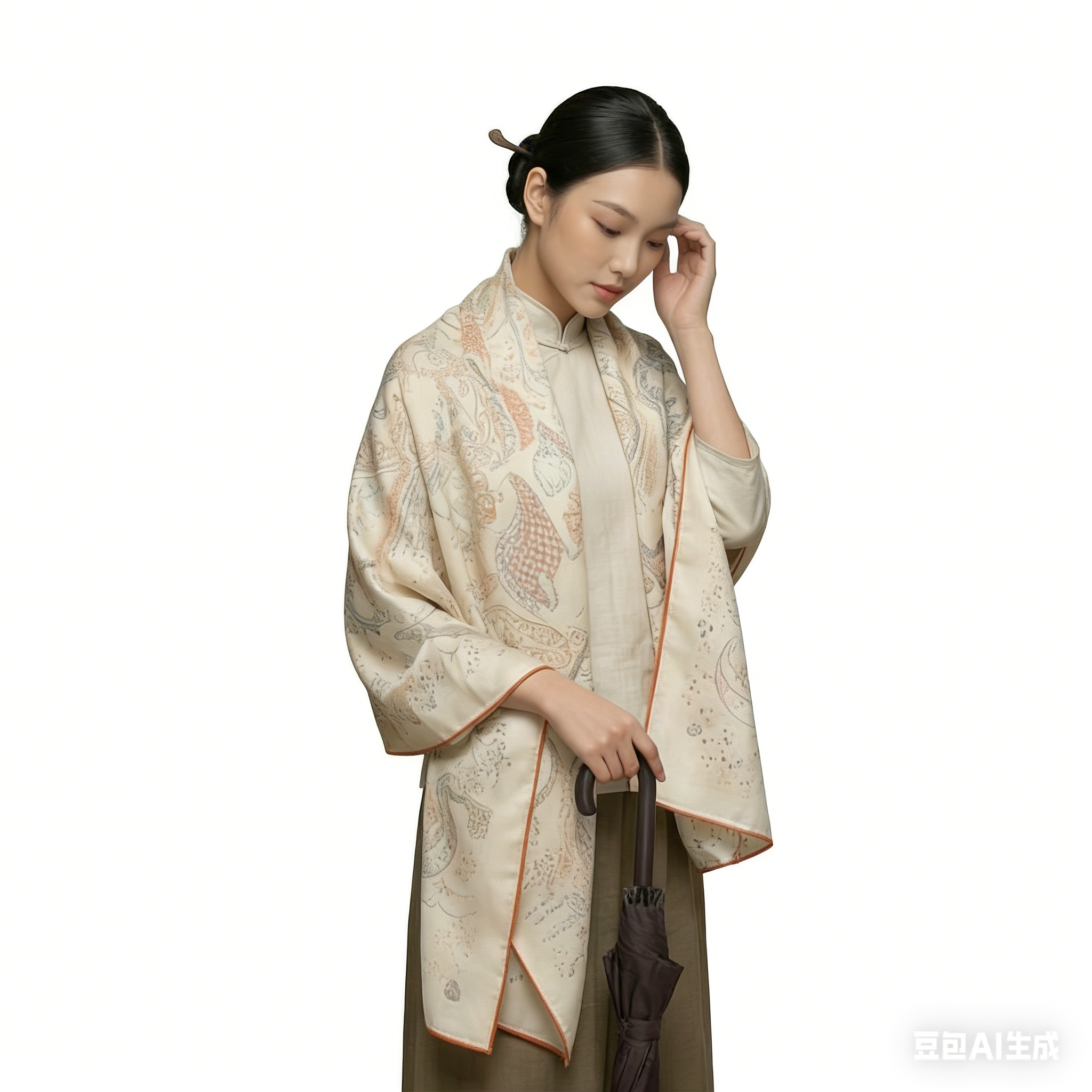 Shu Brocade Shawl - 100% Mulberry Silk | Hand-Cut, Soft & Versatile 140×140cm, modern pattern