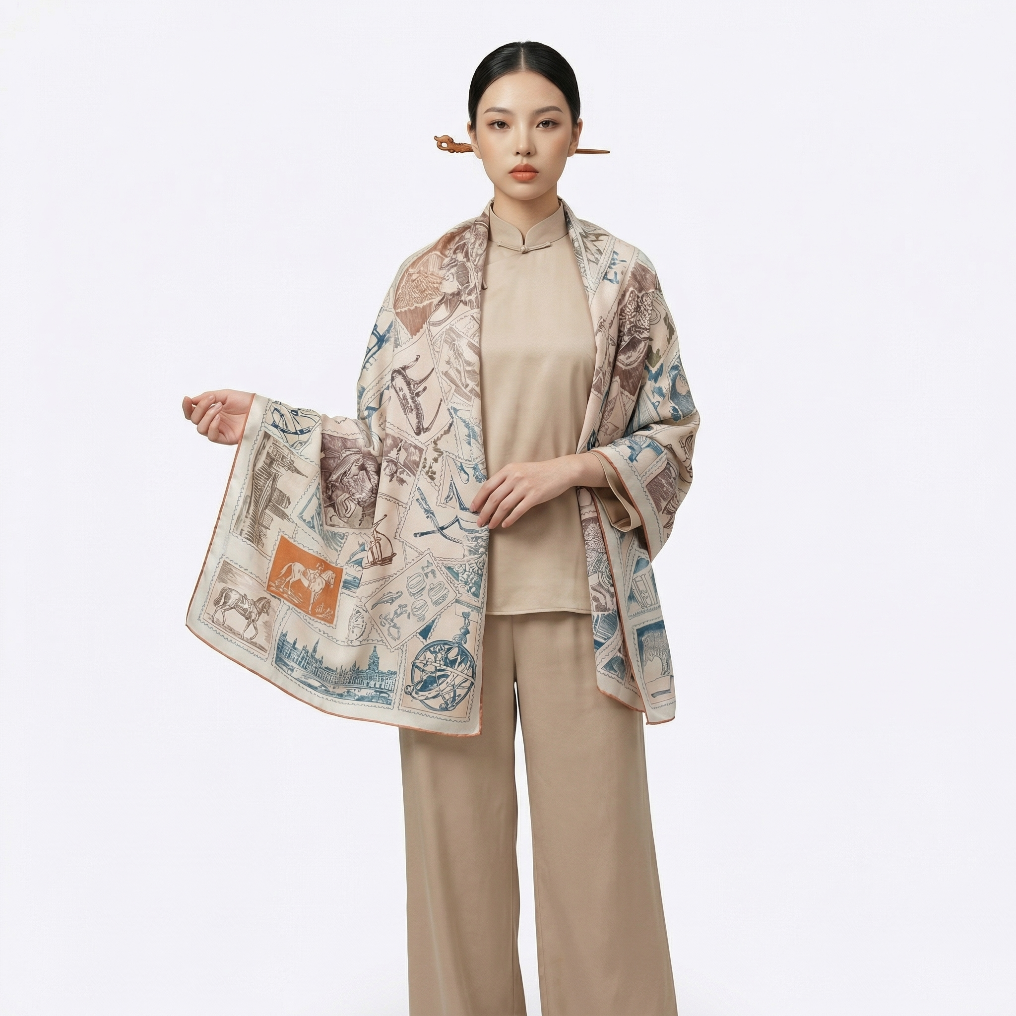 Shu Brocade Shawl - 100% Mulberry Silk | Hand-Cut, Soft & Versatile 140×140cm, modern pattern