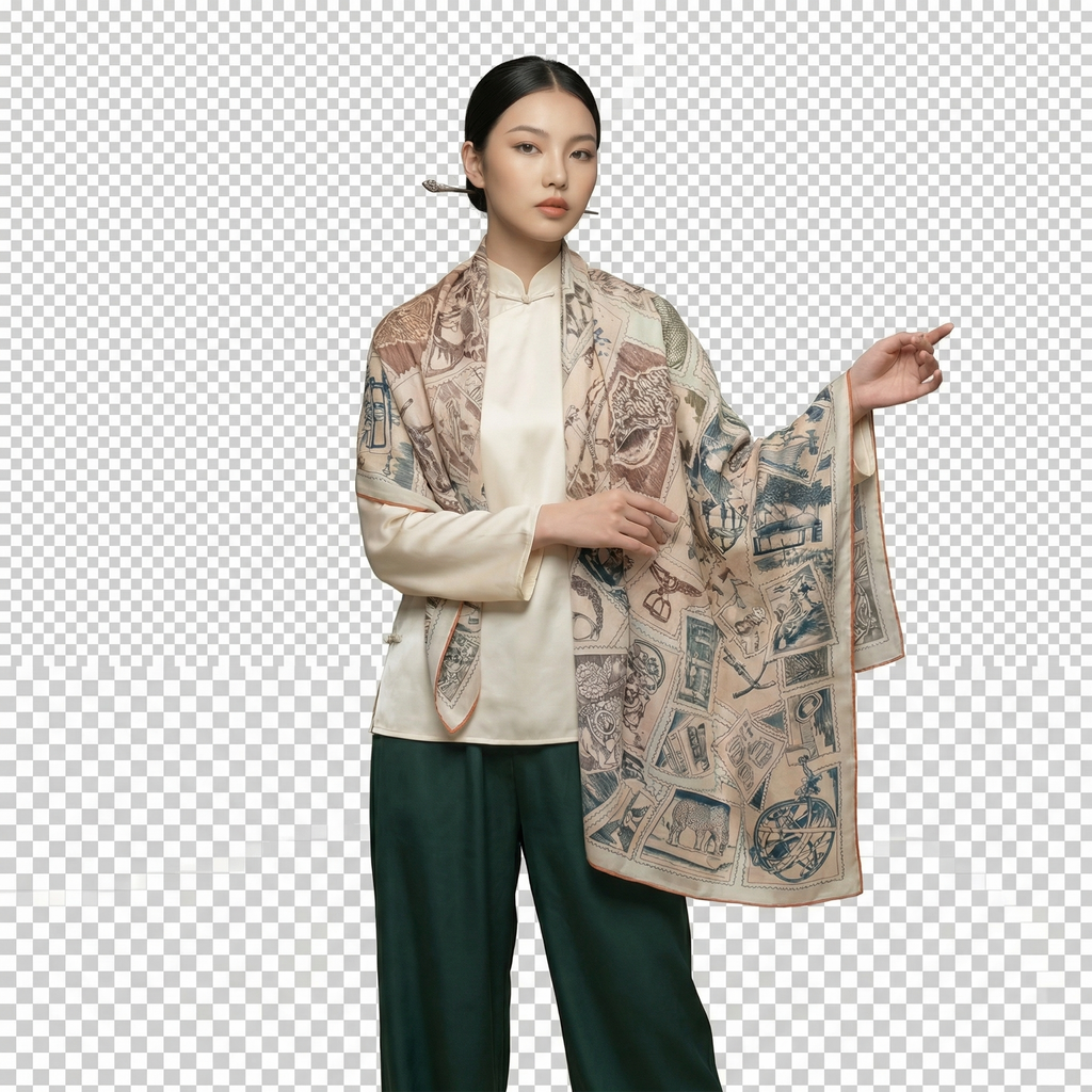 Shu Brocade Shawl - 100% Mulberry Silk | Hand-Cut, Soft & Versatile 140×140cm, modern pattern