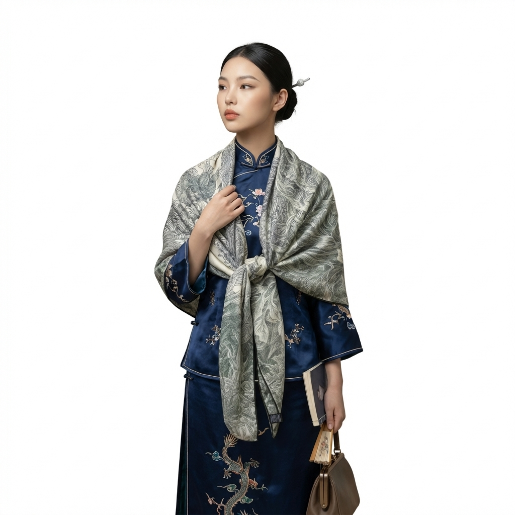 Shu Brocade Shawl - 100% Mulberry Silk | Hand-Cut, Soft & Versatile 140×140cm