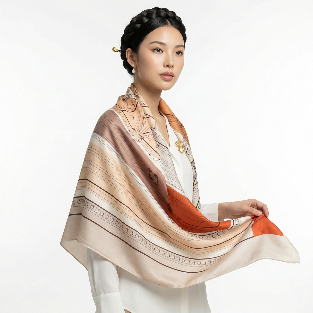 Shu Brocade Shawl - 100% Mulberry Silk | Hand-Cut, Soft & Versatile 140×140cm, modern pattern