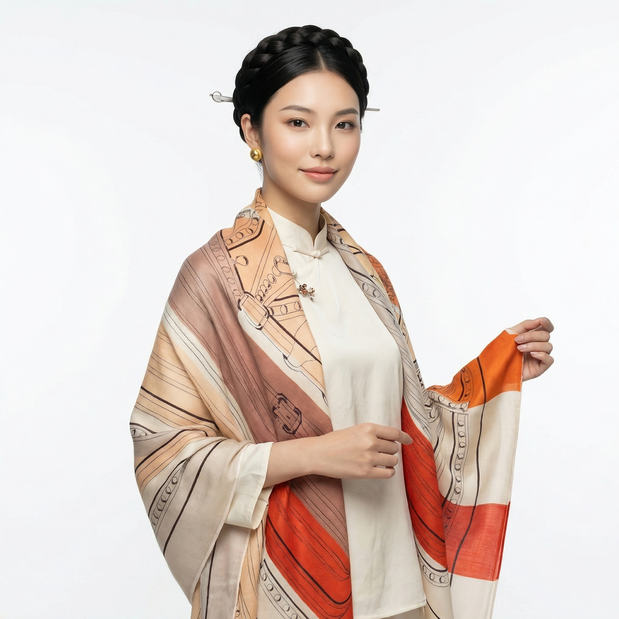 Shu Brocade Shawl - 100% Mulberry Silk | Hand-Cut, Soft & Versatile 140×140cm, modern pattern