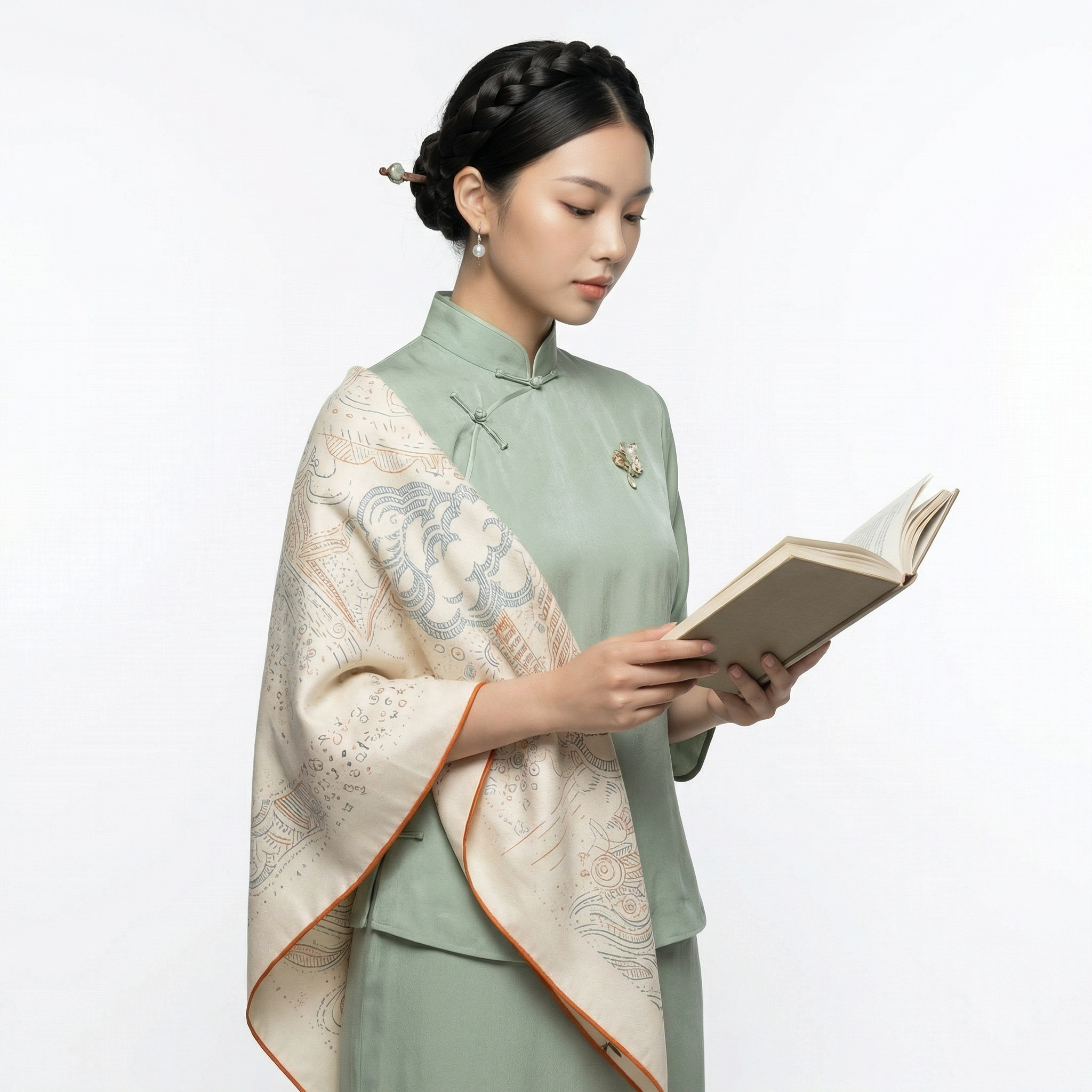 Shu Brocade Shawl - 100% Mulberry Silk | Hand-Cut, Soft & Versatile 140×140cm, modern pattern