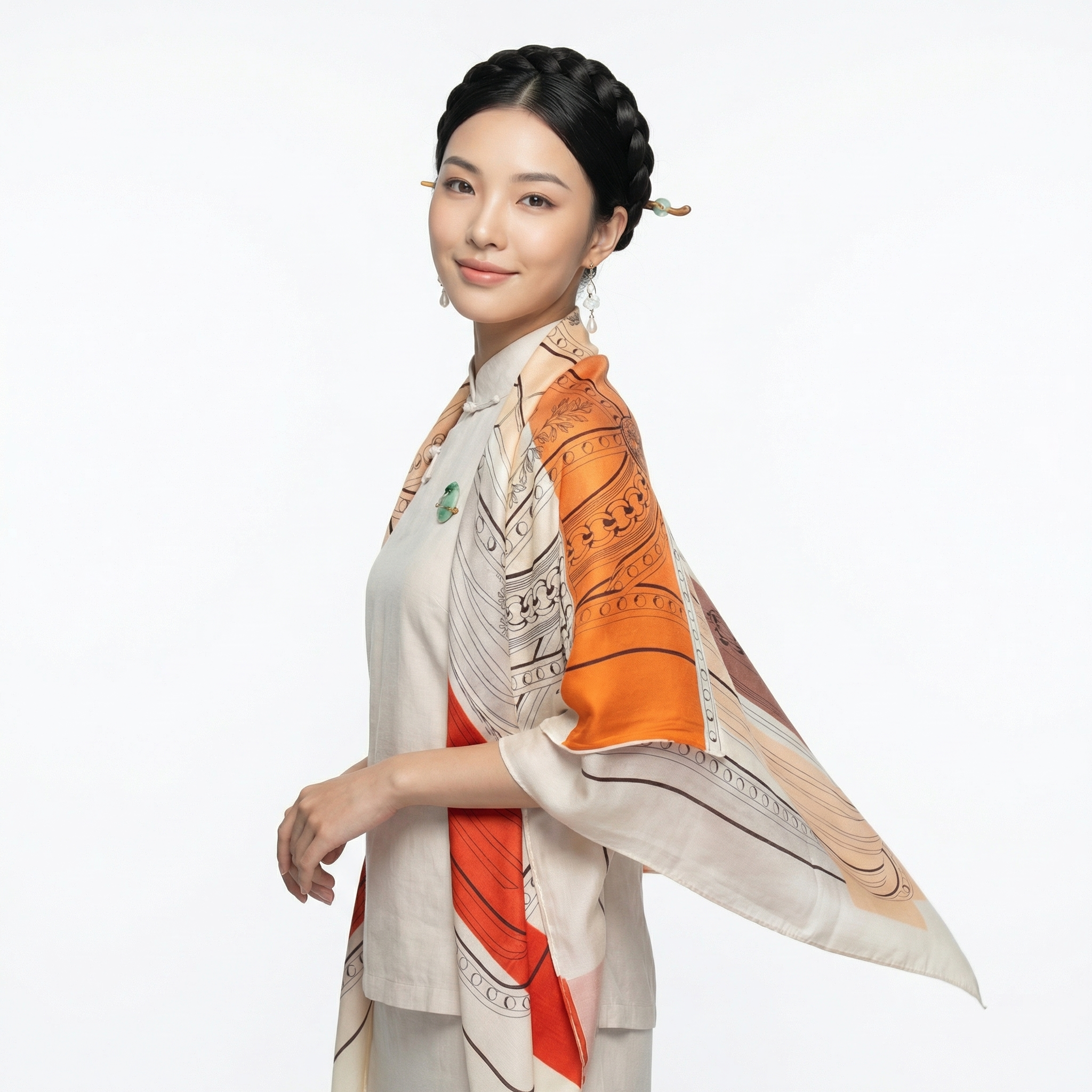 Shu Brocade Shawl - 100% Mulberry Silk | Hand-Cut, Soft & Versatile 140×140cm, modern pattern
