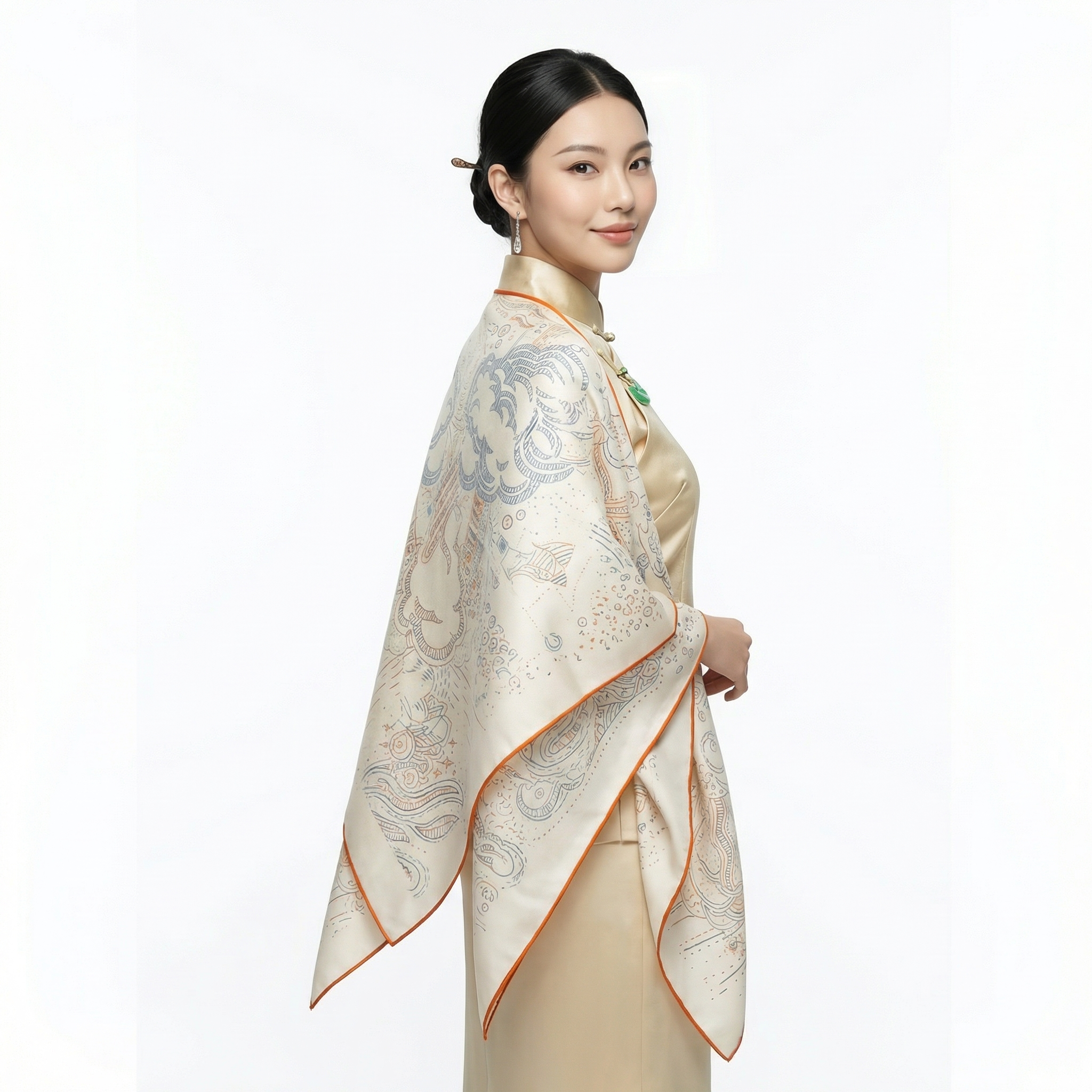 Shu Brocade Shawl - 100% Mulberry Silk | Hand-Cut, Soft & Versatile 140×140cm, modern pattern