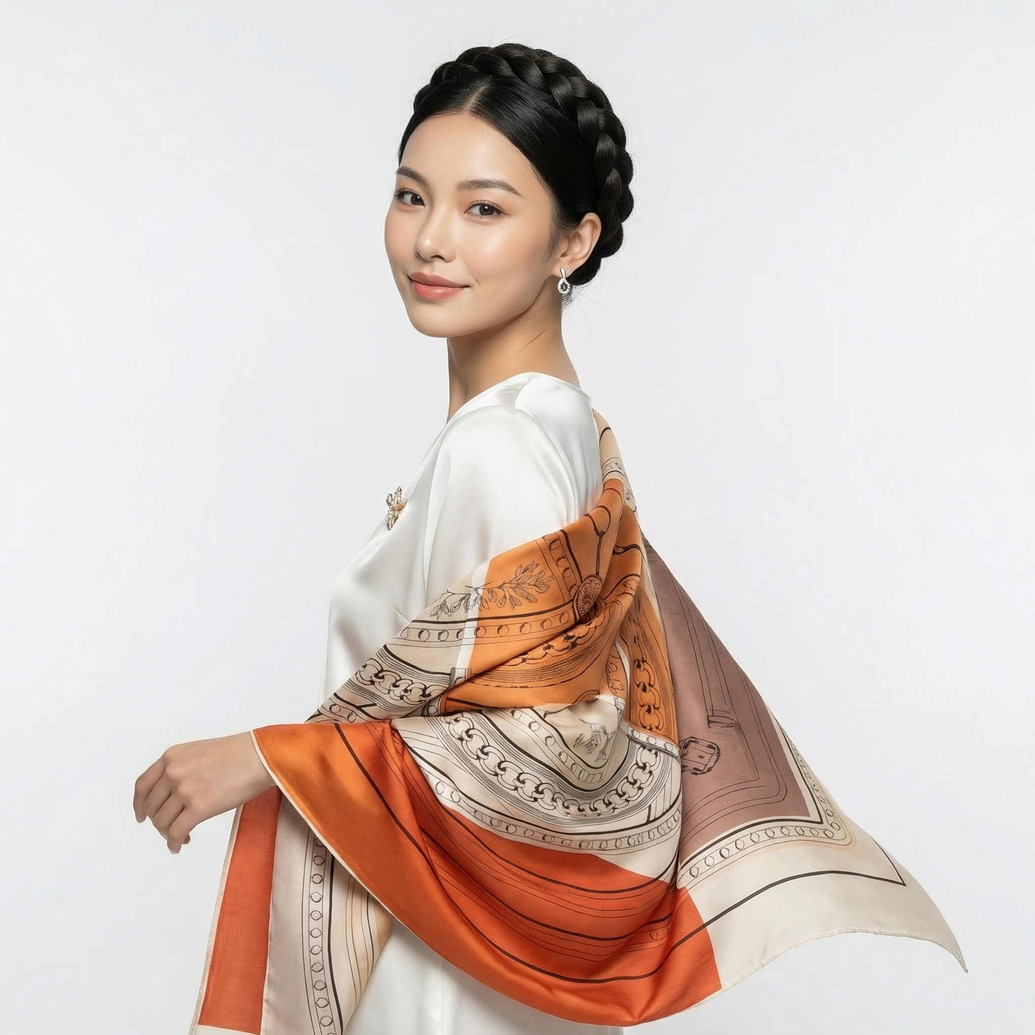 Shu Brocade Shawl - 100% Mulberry Silk | Hand-Cut, Soft & Versatile 140×140cm, modern pattern