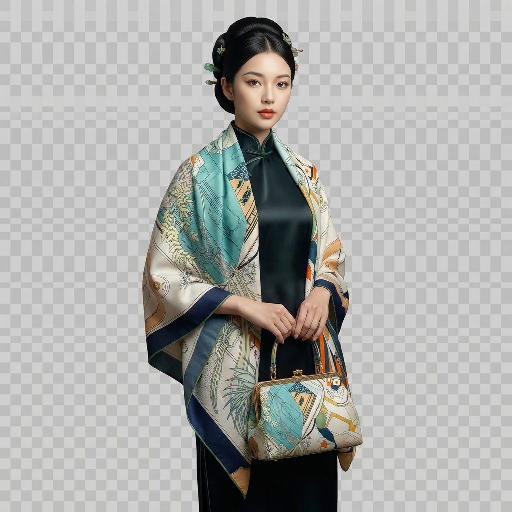 Shu Brocade Shawl - 100% Mulberry Silk | Hand-Cut, Soft & Versatile 140×140cm, modern pattern