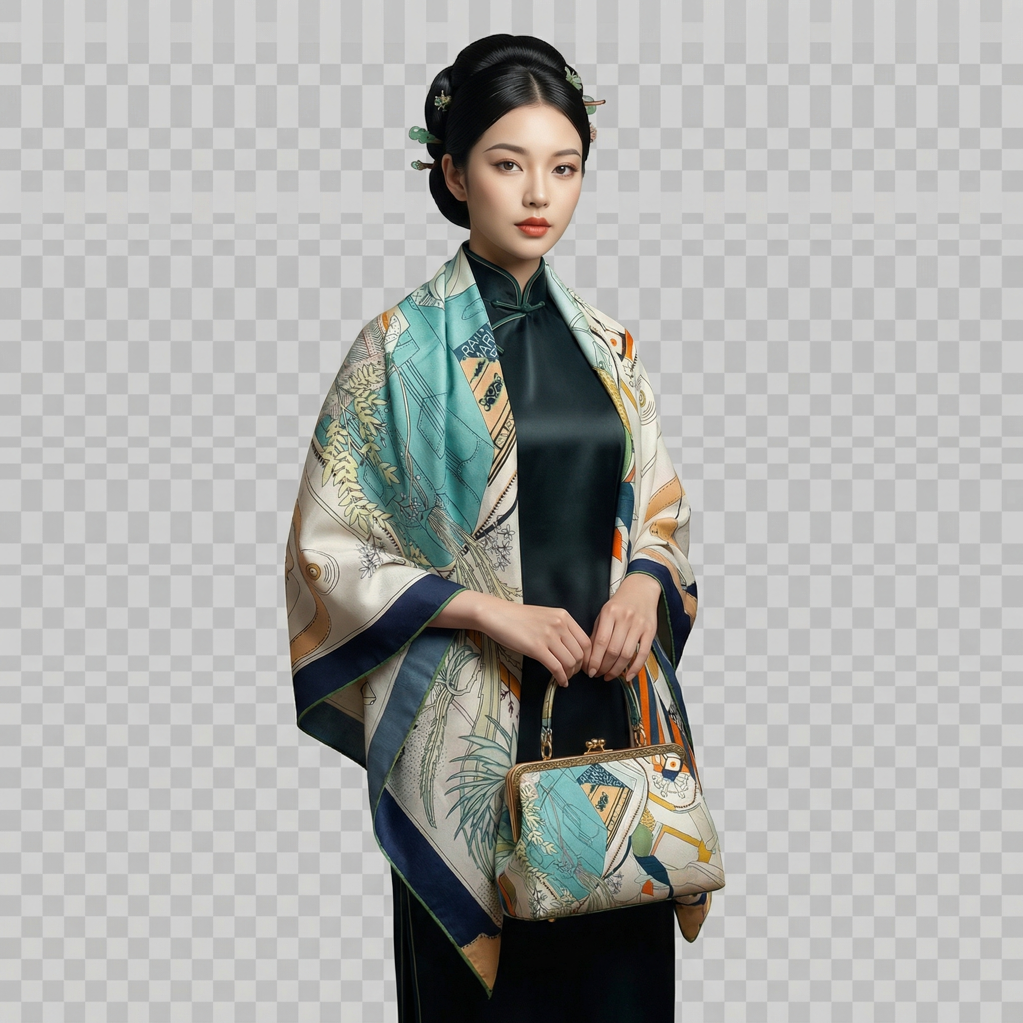 Shu Brocade Shawl - 100% Mulberry Silk | Hand-Cut, Soft & Versatile 140×140cm, modern pattern