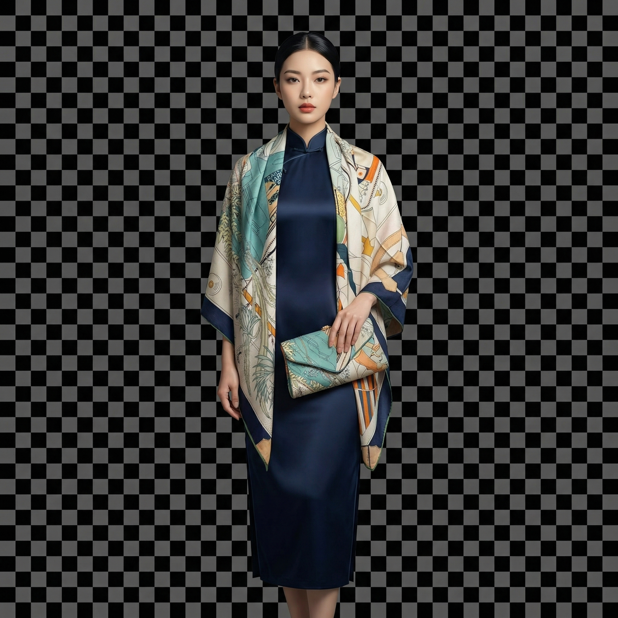 Shu Brocade Shawl - 100% Mulberry Silk | Hand-Cut, Soft & Versatile 140×140cm, modern pattern