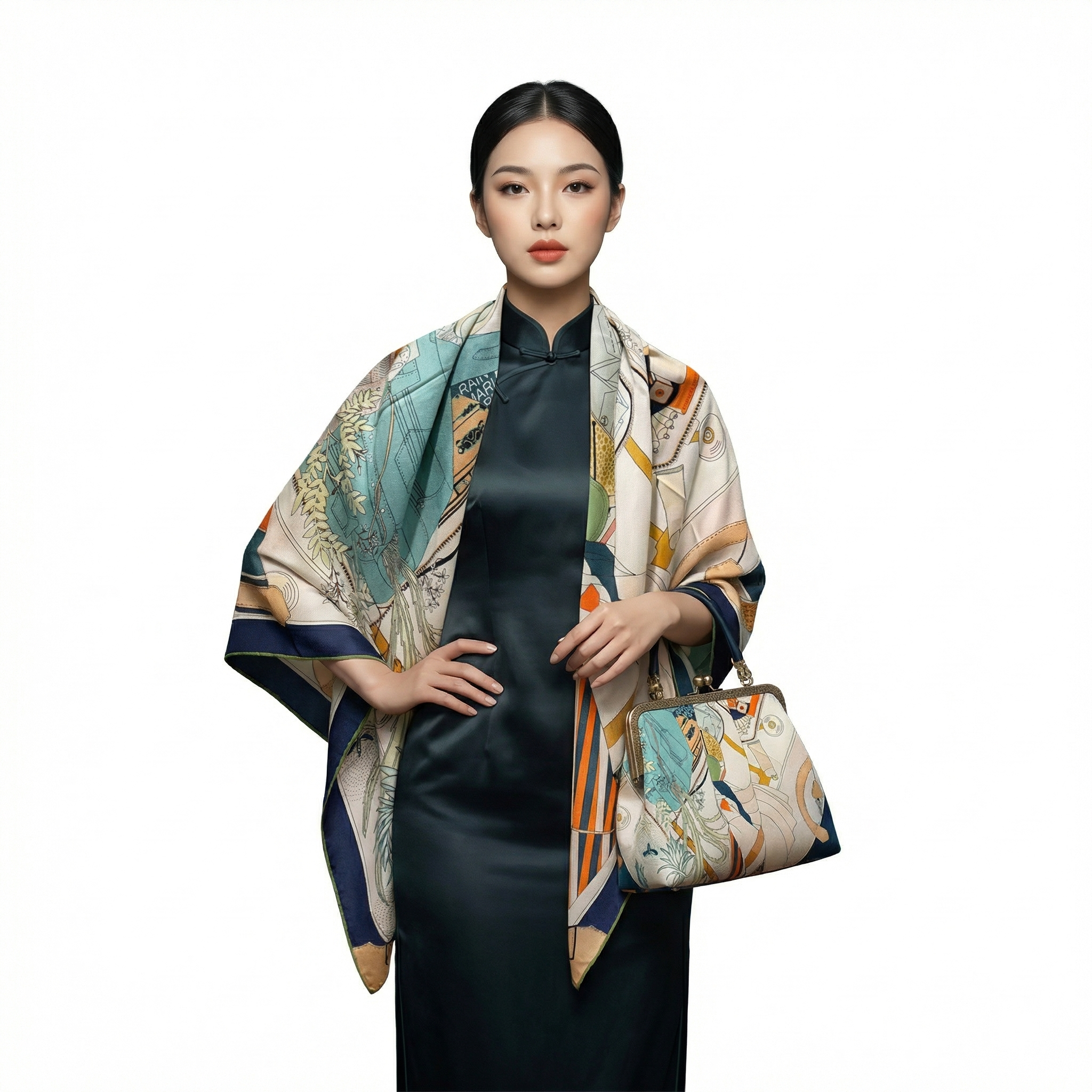 Shu Brocade Shawl - 100% Mulberry Silk | Hand-Cut, Soft & Versatile 140×140cm, modern pattern