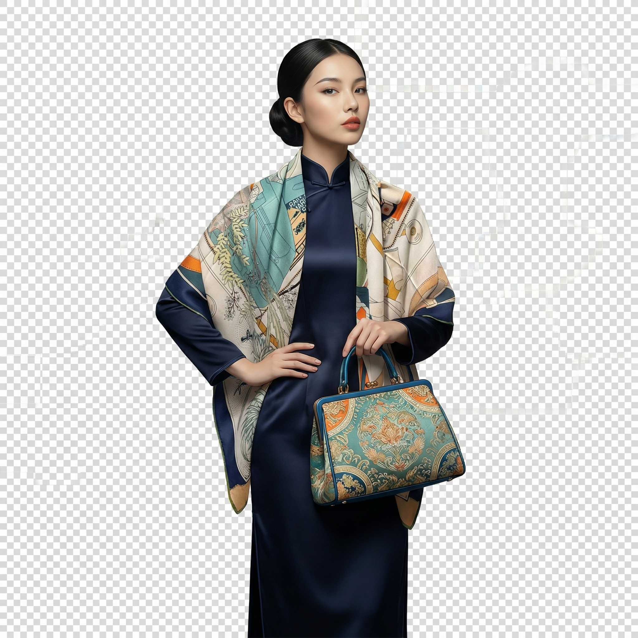 Shu Brocade Shawl - 100% Mulberry Silk | Hand-Cut, Soft & Versatile 140×140cm, modern pattern