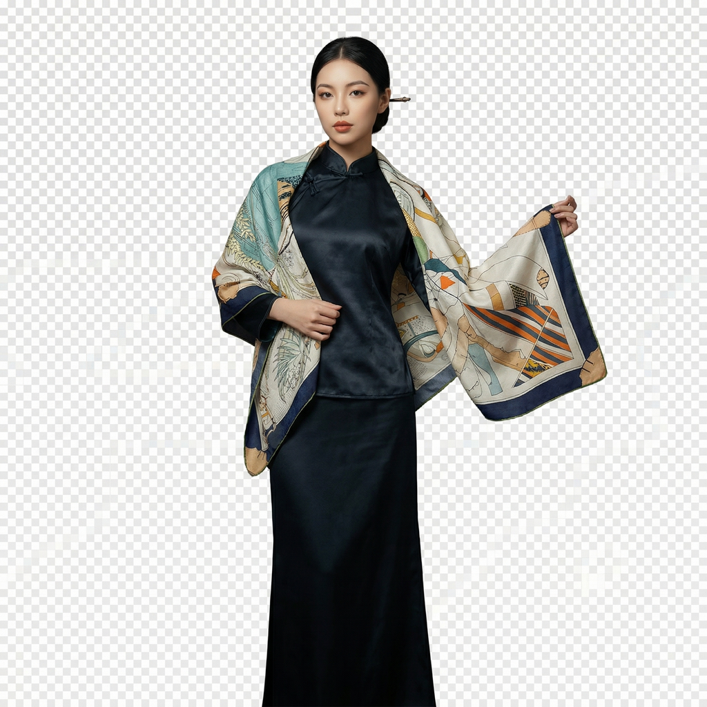 Shu Brocade Shawl - 100% Mulberry Silk | Hand-Cut, Soft & Versatile 140×140cm, modern pattern