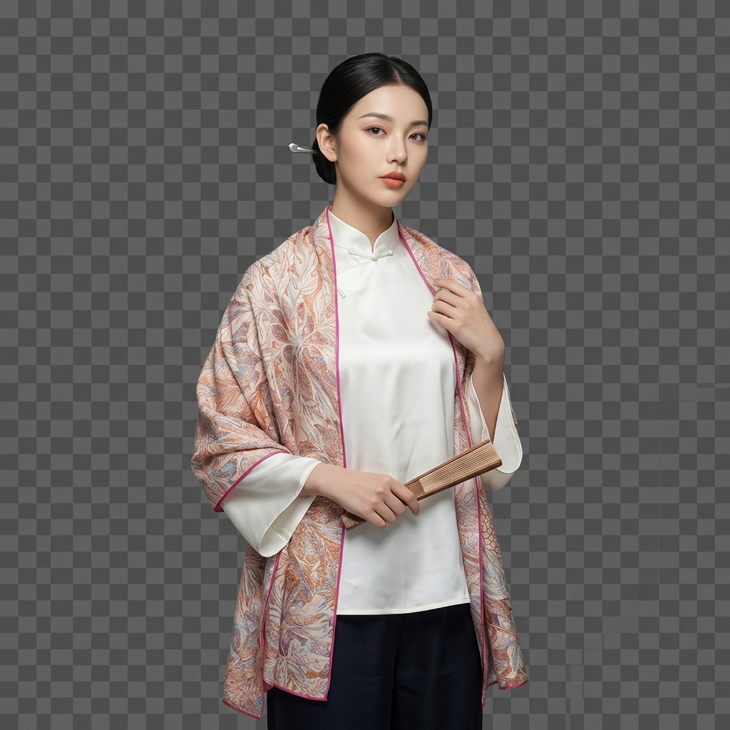 Shu Brocade Shawl - 100% Mulberry Silk | Hand-Cut, Soft & Versatile 140×140cm, modern pattern