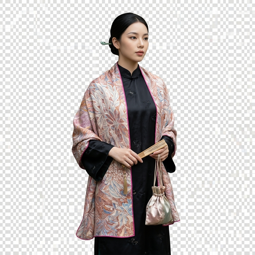 Shu Brocade Shawl - 100% Mulberry Silk | Hand-Cut, Soft & Versatile 140×140cm, modern pattern