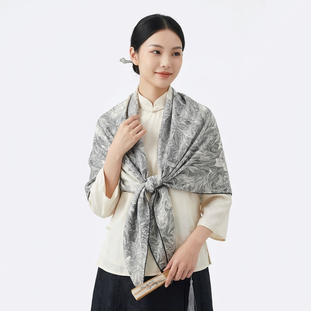 Shu Brocade Shawl - 100% Mulberry Silk | Hand-Cut, Soft & Versatile 140×140cm