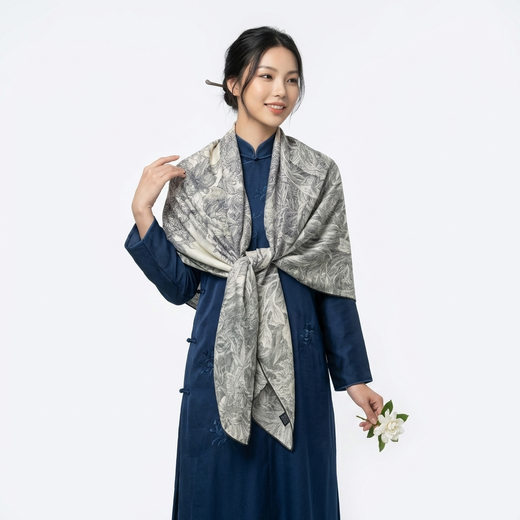 Shu Brocade Shawl - 100% Mulberry Silk | Hand-Cut, Soft & Versatile 140×140cm