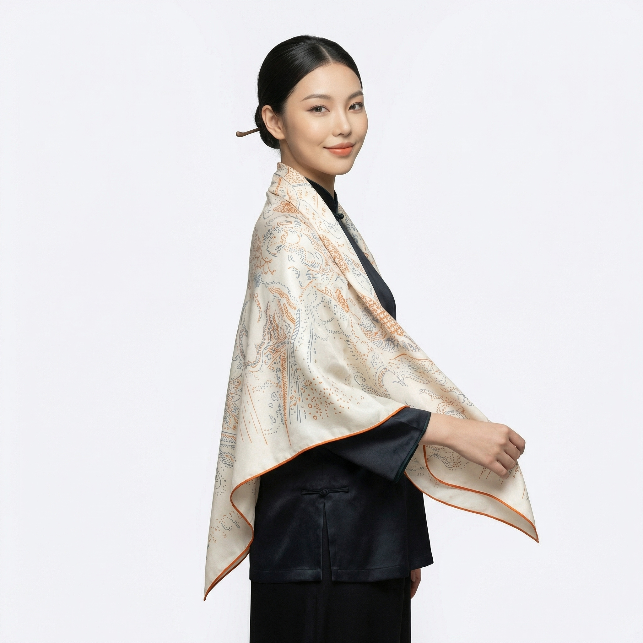 Shu Brocade Shawl - 100% Mulberry Silk | Hand-Cut, Soft & Versatile 140×140cm, modern pattern