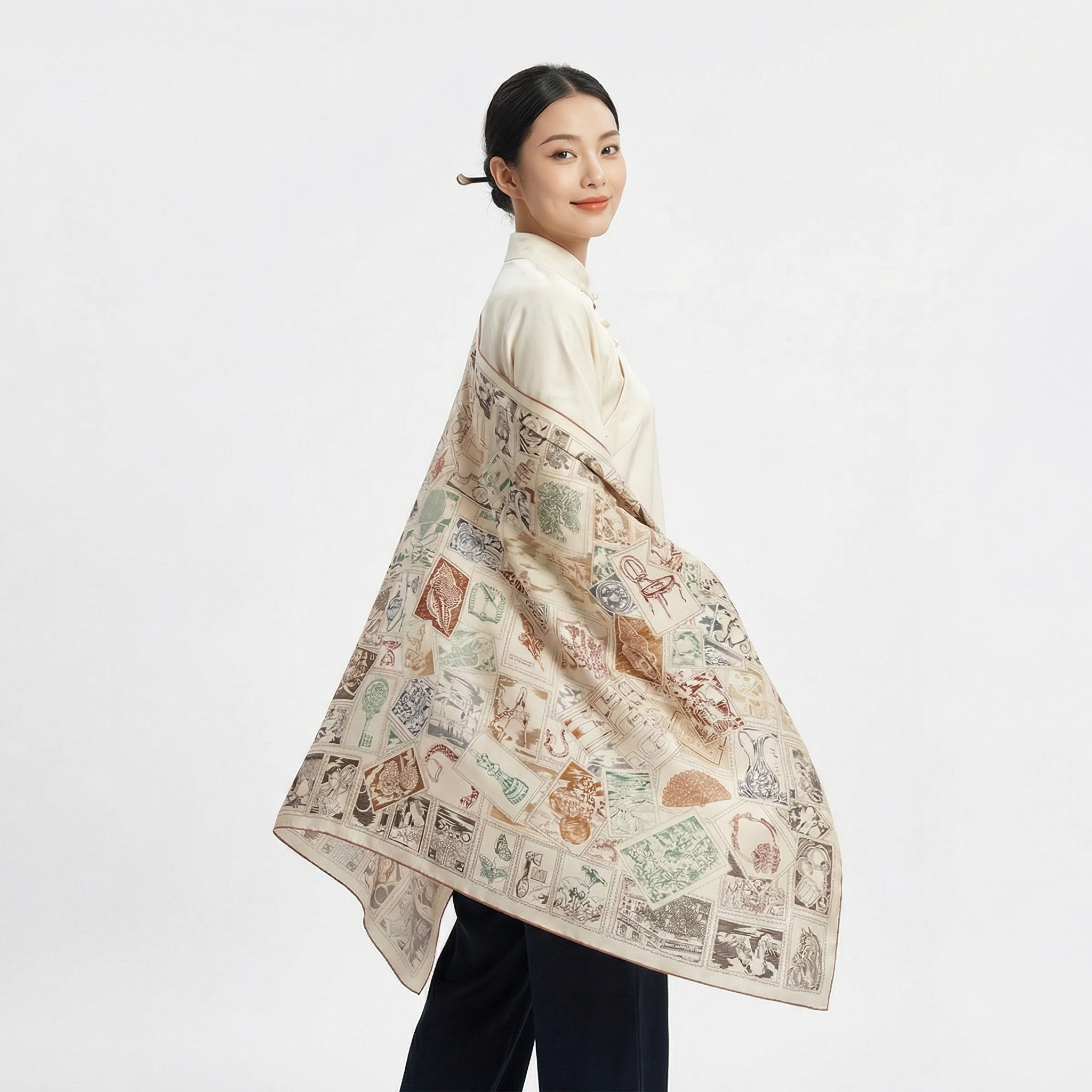 Shu Brocade Shawl - 100% Mulberry Silk | Hand-Cut, Soft & Versatile 140×140cm, modern pattern
