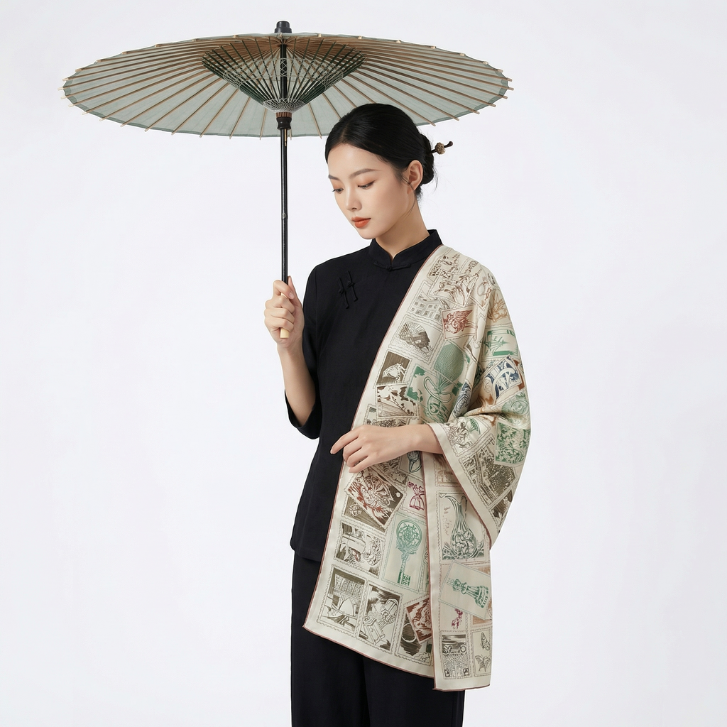 Shu Brocade Shawl - 100% Mulberry Silk | Hand-Cut, Soft & Versatile 140×140cm, modern pattern