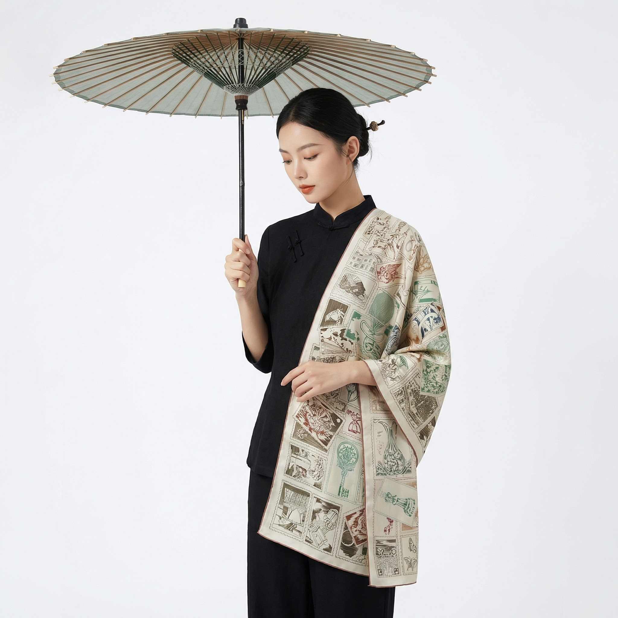 Shu Brocade Shawl - 100% Mulberry Silk | Hand-Cut, Soft & Versatile 140×140cm, modern pattern