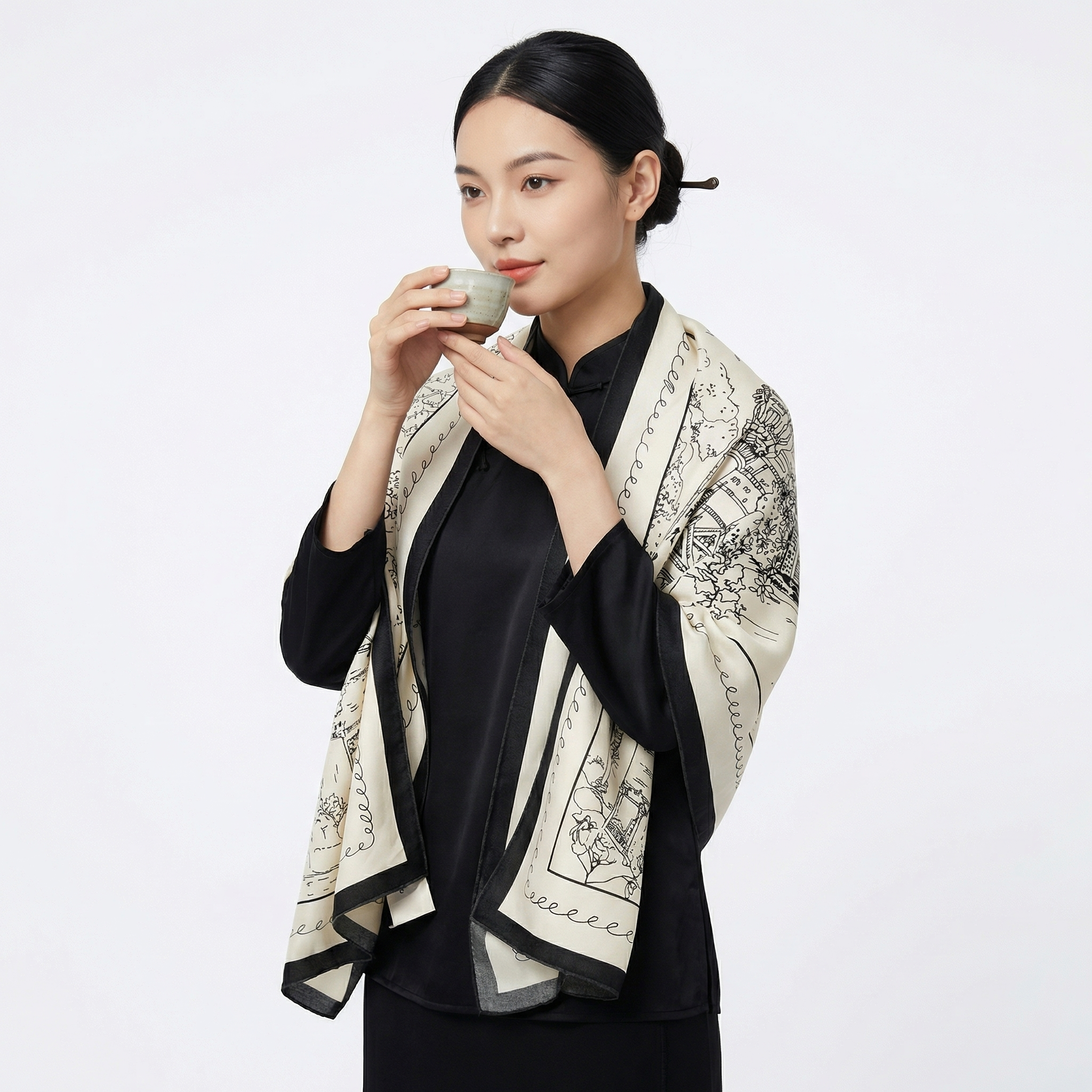 Shu Brocade Shawl - 100% Mulberry Silk | Hand-Cut, Soft & Versatile 140×140cm, modern pattern