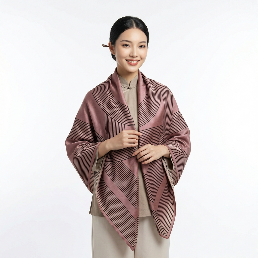 Shu Brocade Shawl - 100% Mulberry Silk | Hand-Cut, Soft & Versatile 140×140cm, traditional pattern