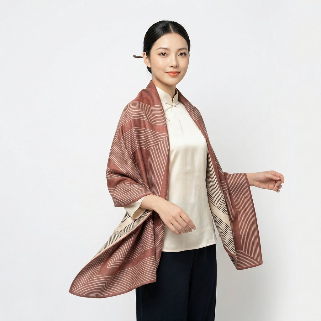 Shu Brocade Shawl - 100% Mulberry Silk | Hand-Cut, Soft & Versatile 140×140cm, traditional pattern