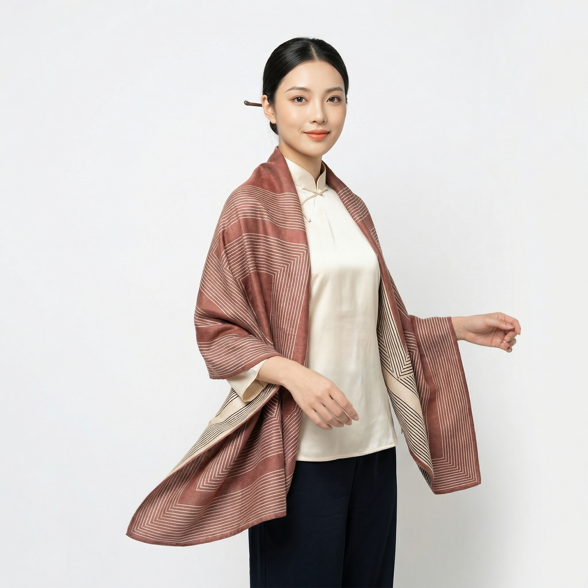 Shu Brocade Shawl - 100% Mulberry Silk | Hand-Cut, Soft & Versatile 140×140cm, traditional pattern