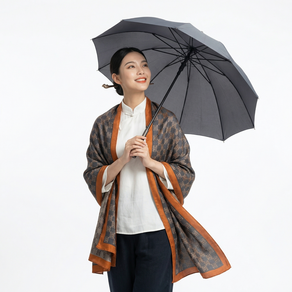 Shu Brocade Shawl - 100% Mulberry Silk | Hand-Cut, Soft & Versatile 140×140cm, modern pattern