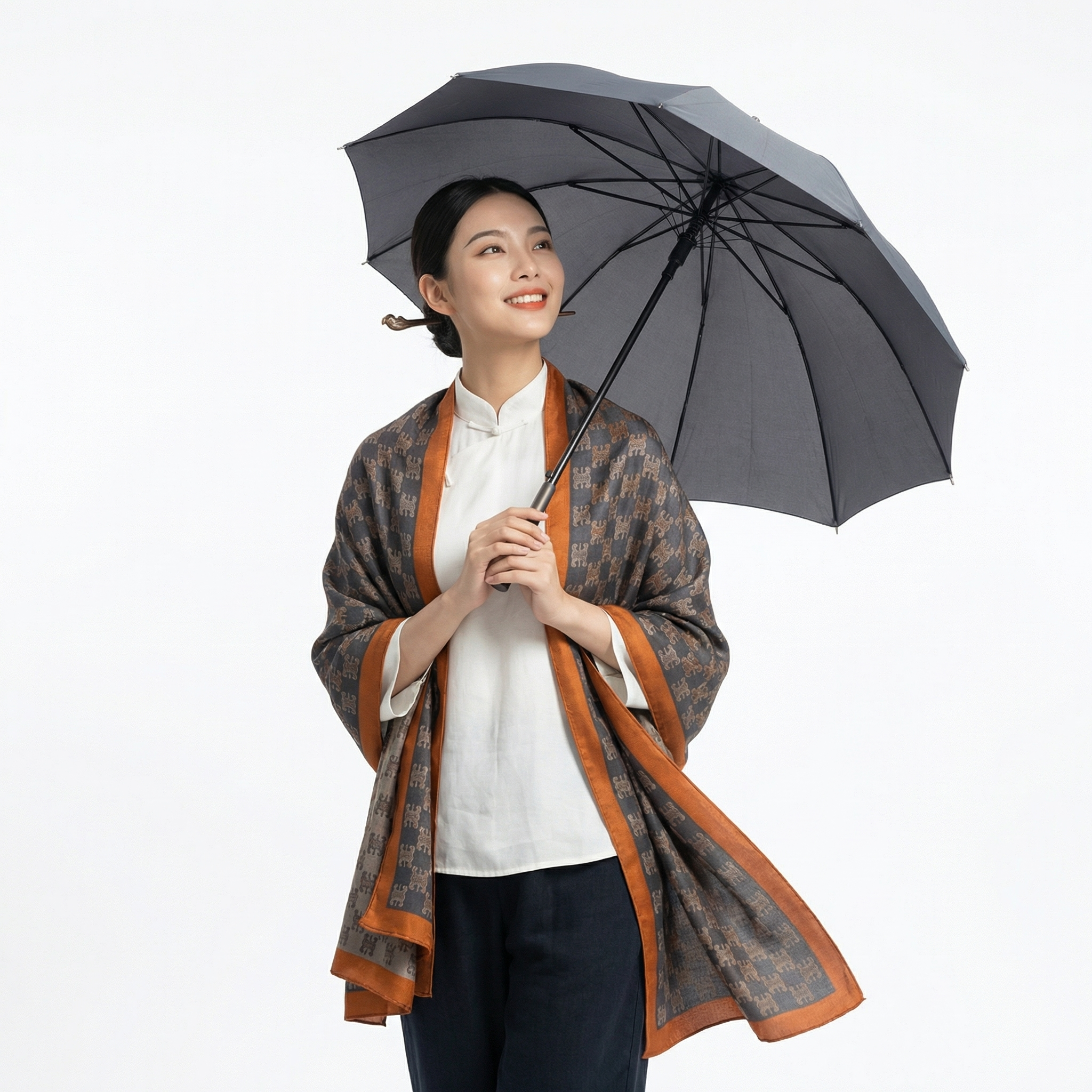 Shu Brocade Shawl - 100% Mulberry Silk | Hand-Cut, Soft & Versatile 140×140cm, modern pattern