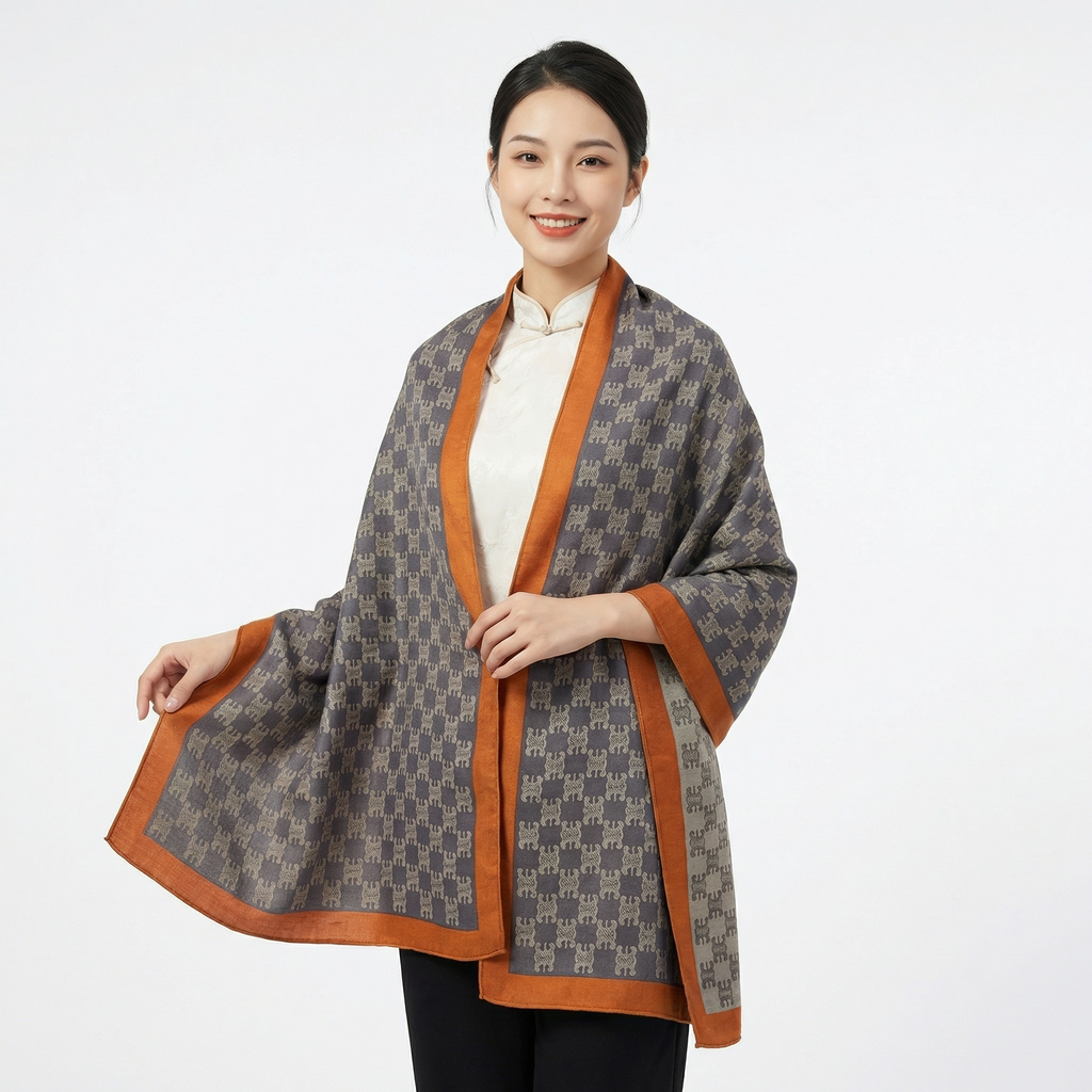 Shu Brocade Shawl - 100% Mulberry Silk | Hand-Cut, Soft & Versatile 140×140cm, modern pattern
