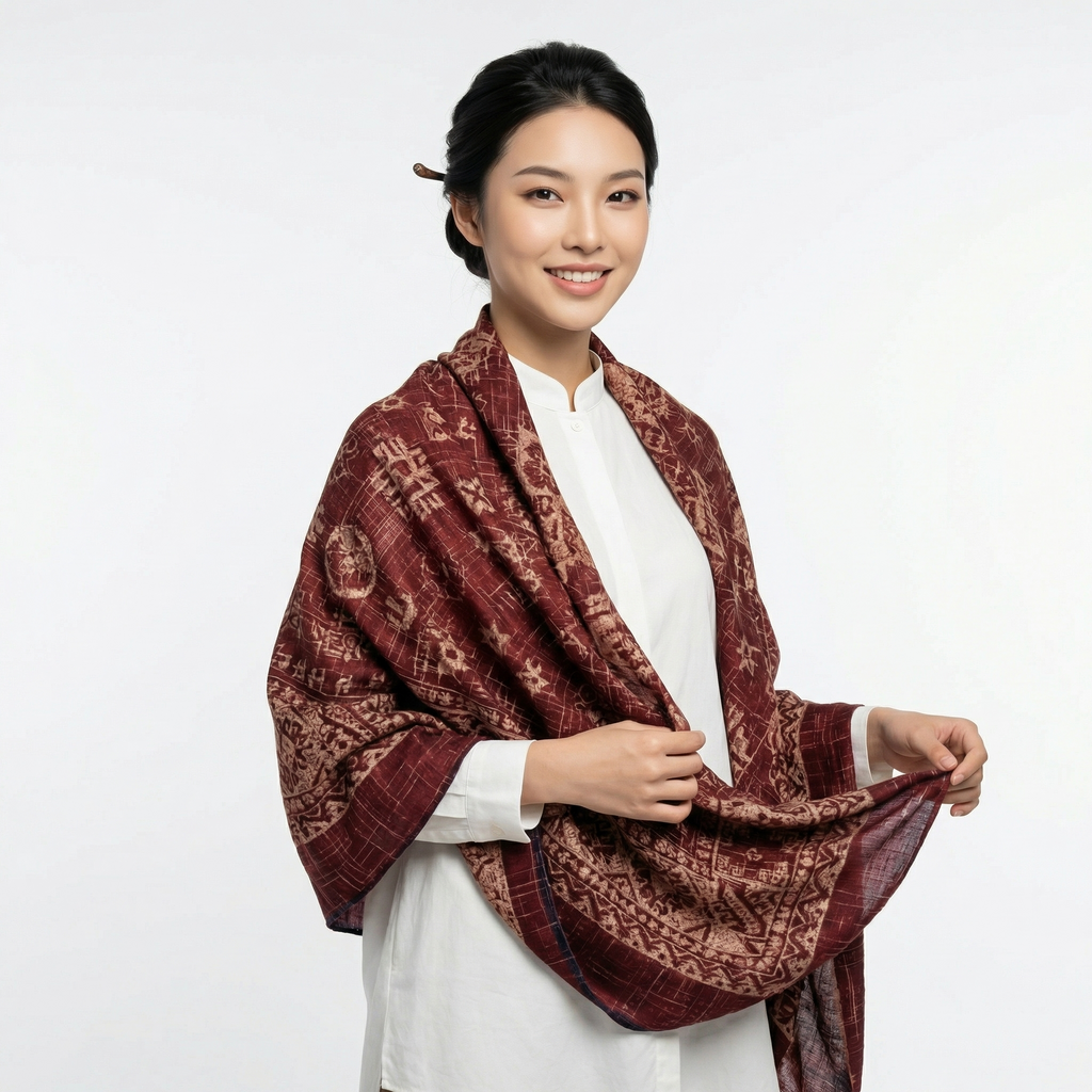 Shu Brocade Shawl - 100% Mulberry Silk | Hand-Cut, Soft & Versatile 140×140cm, modern pattern