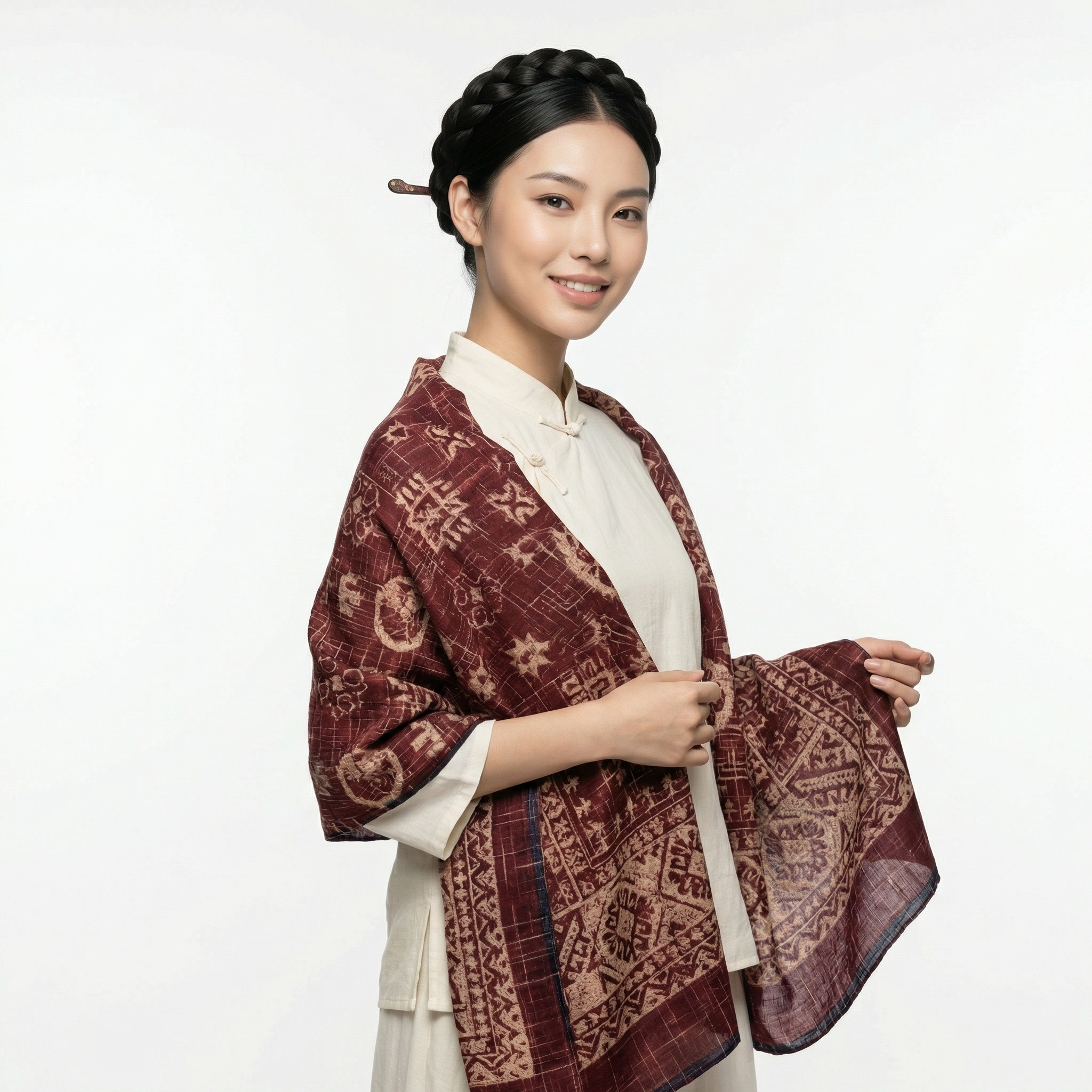 Shu Brocade Shawl - 100% Mulberry Silk | Hand-Cut, Soft & Versatile 140×140cm, modern pattern