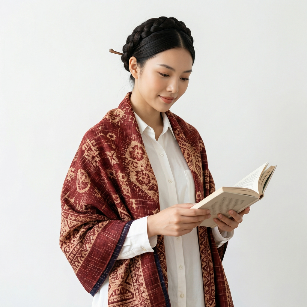 Shu Brocade Shawl - 100% Mulberry Silk | Hand-Cut, Soft & Versatile 140×140cm, modern pattern