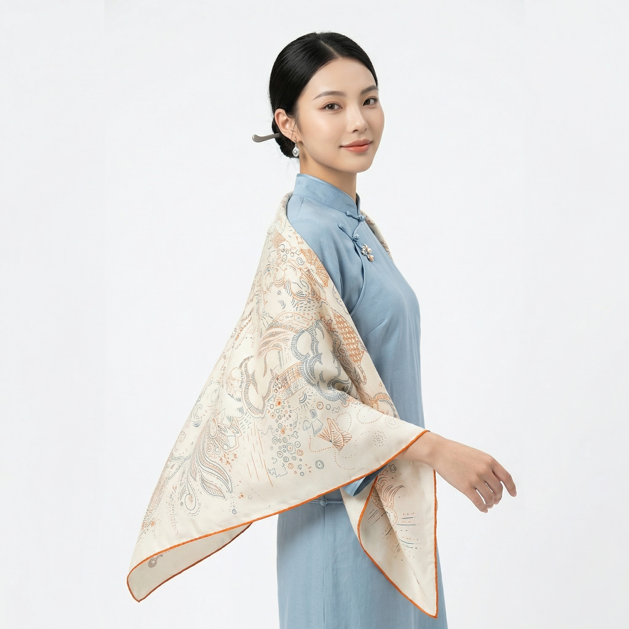 Shu Brocade Shawl - 100% Mulberry Silk | Hand-Cut, Soft & Versatile 140×140cm, modern pattern