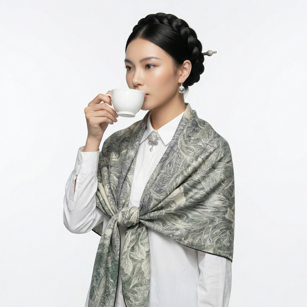 Shu Brocade Shawl - 100% Mulberry Silk | Hand-Cut, Soft & Versatile 140×140cm