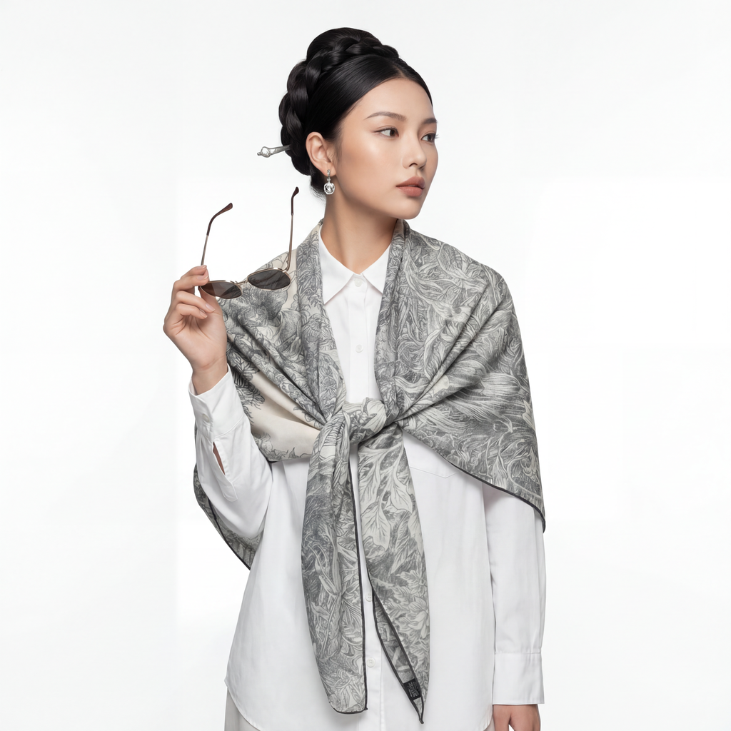 Shu Brocade Shawl - 100% Mulberry Silk | Hand-Cut, Soft & Versatile 140×140cm