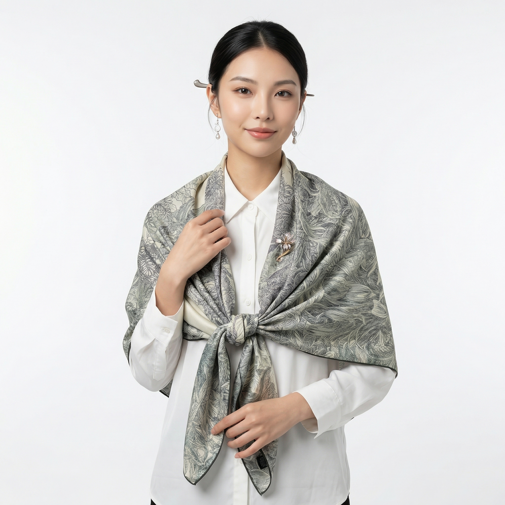 Shu Brocade Shawl - 100% Mulberry Silk | Hand-Cut, Soft & Versatile 140×140cm