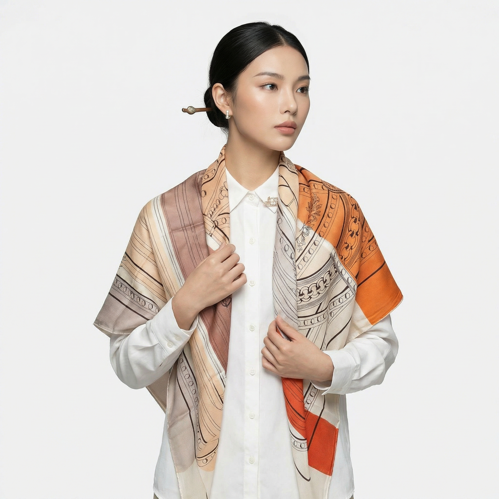 Shu Brocade Shawl - 100% Mulberry Silk | Hand-Cut, Soft & Versatile 140×140cm, modern pattern