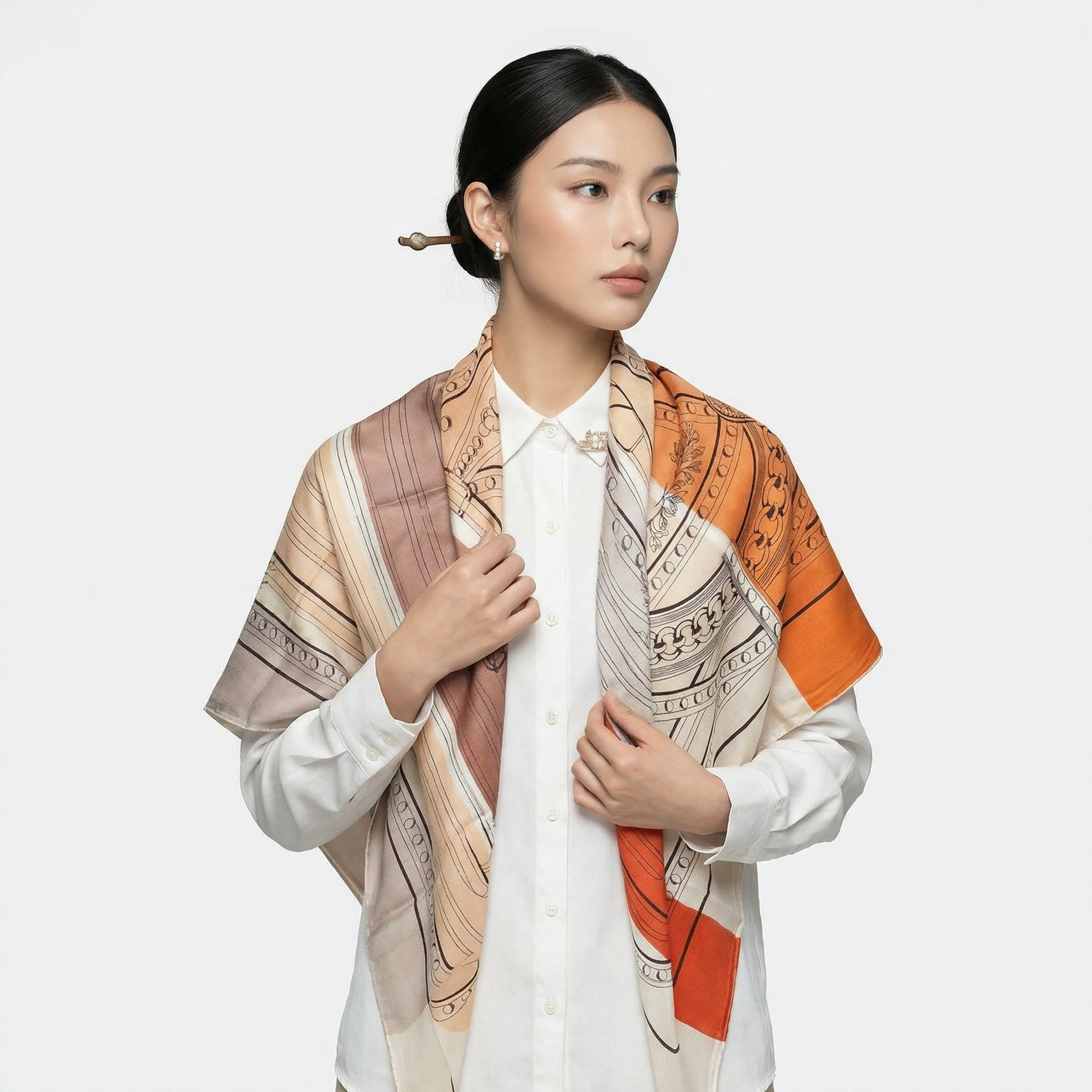 Shu Brocade Shawl - 100% Mulberry Silk | Hand-Cut, Soft & Versatile 140×140cm, modern pattern