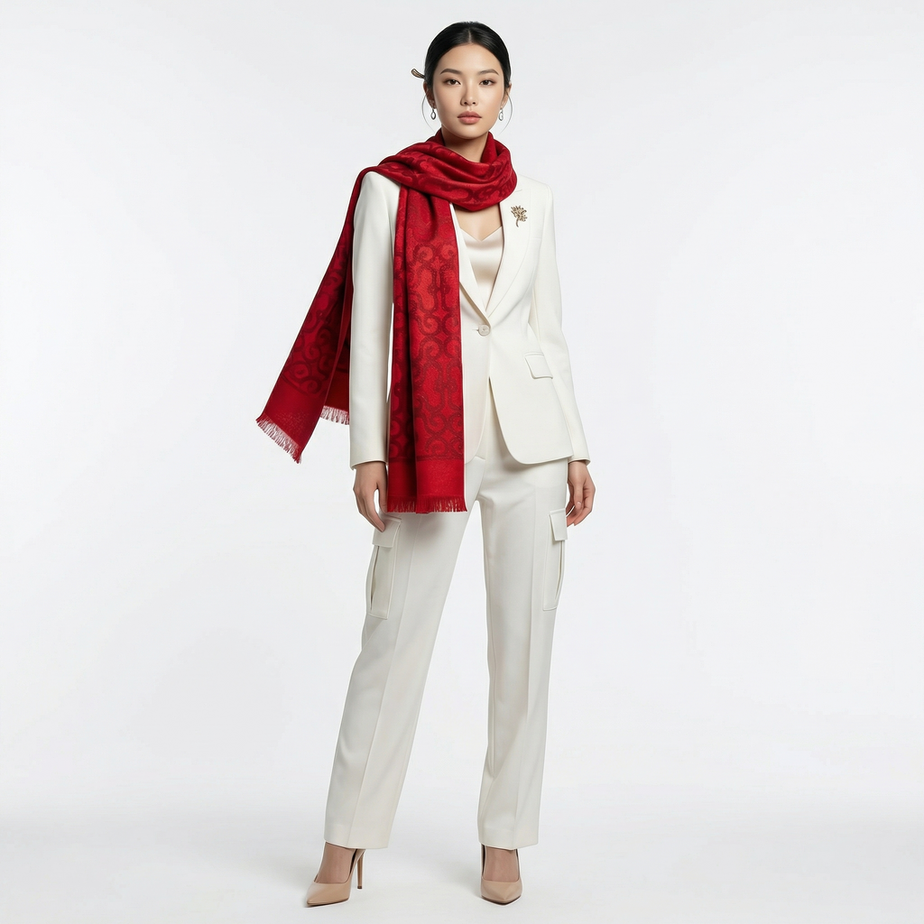 Shu Brocade Scarf – 100% Mulberry Silk | Hand-Cut, Soft &amp; Versatile 180cm*30cm