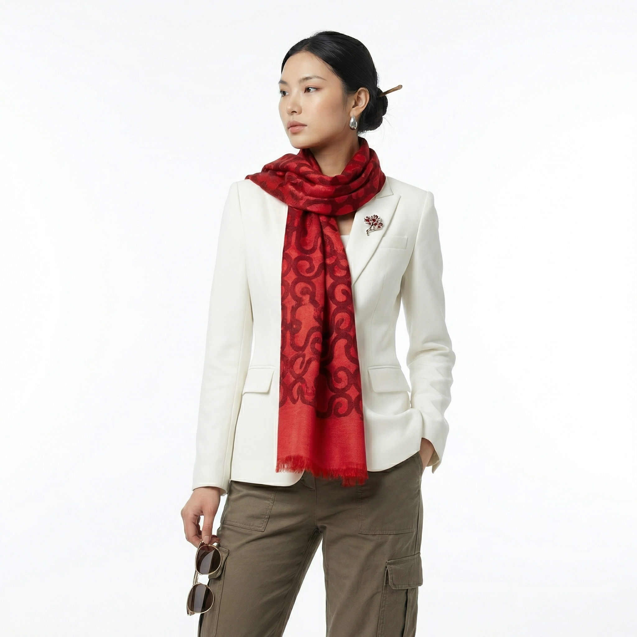 Shu Brocade Scarf – 100% Mulberry Silk | Hand-Cut, Soft &amp; Versatile 180cm*30cm